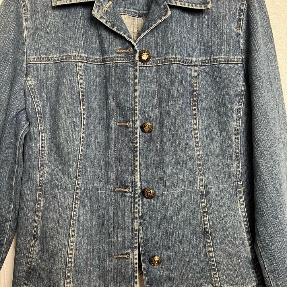 Vintage Bianca Denim Jacket Fringe Metal  Ornate Buttons Yellow stones Boho 10 - Picture 7 of 12